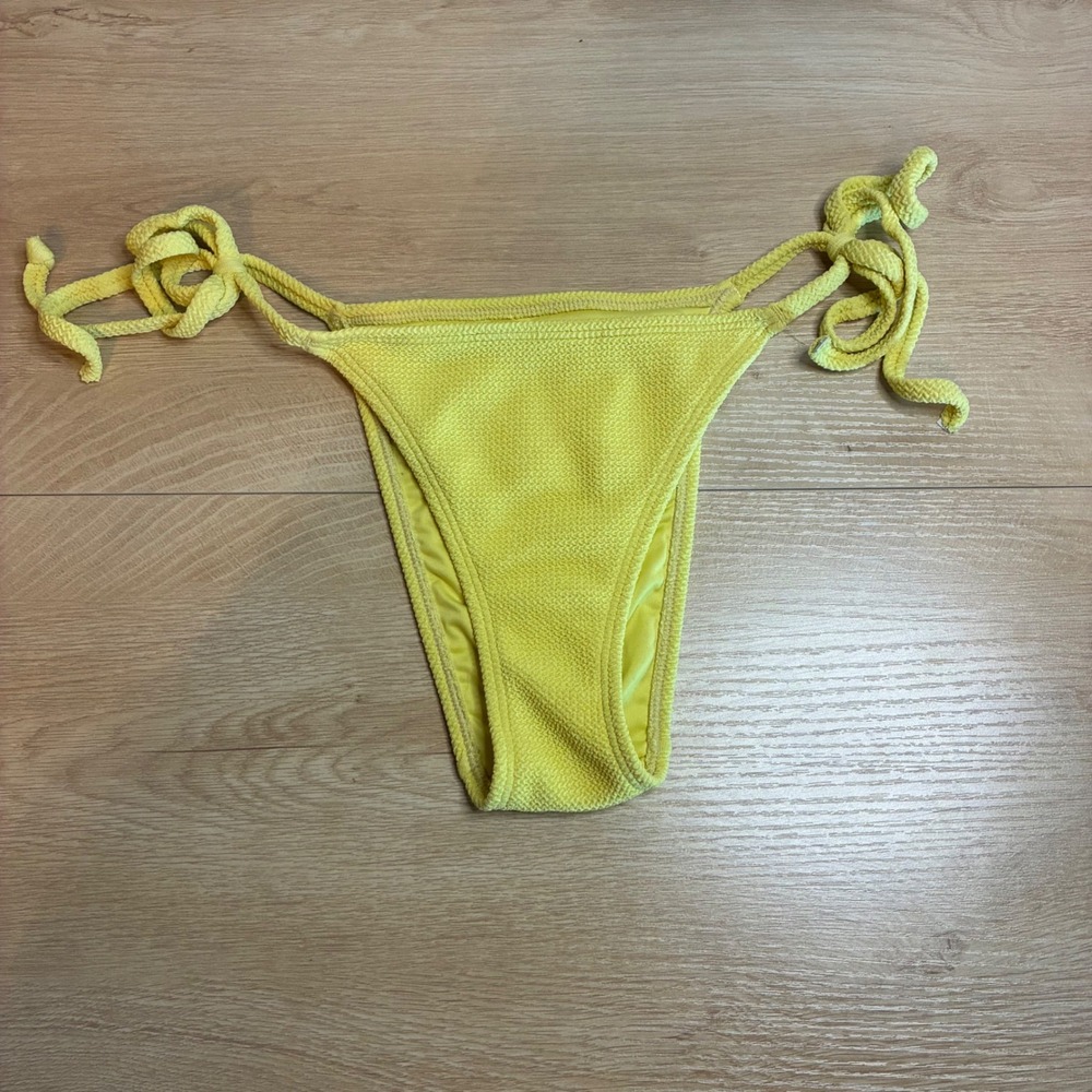 Aeropostale Yellow Waffle Knit Side Tie Bikini Bottom XS Textured Swimwear